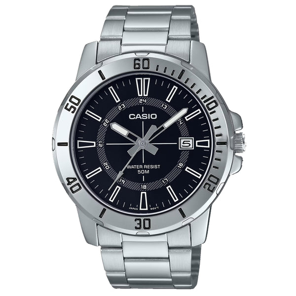 CASIO MTP-VD01D-1CVUDF - Orologio Uomo Analogico In Metallo, Quadrante Nero E Cinturino Argento